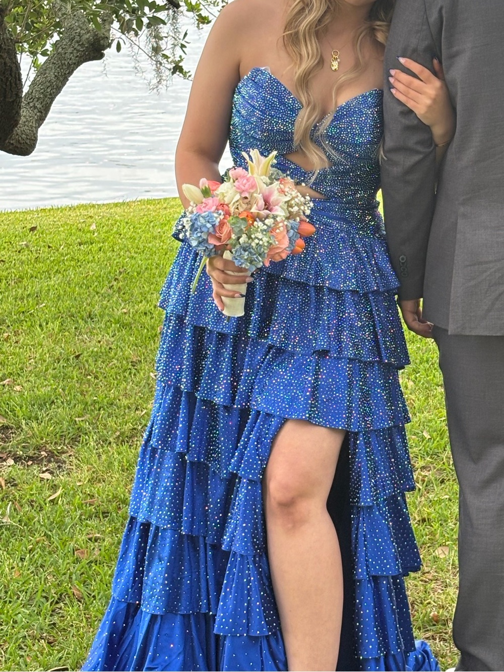 Sherri Hill Royal Blue Sparkle Tiered Ruffle Prom Gown